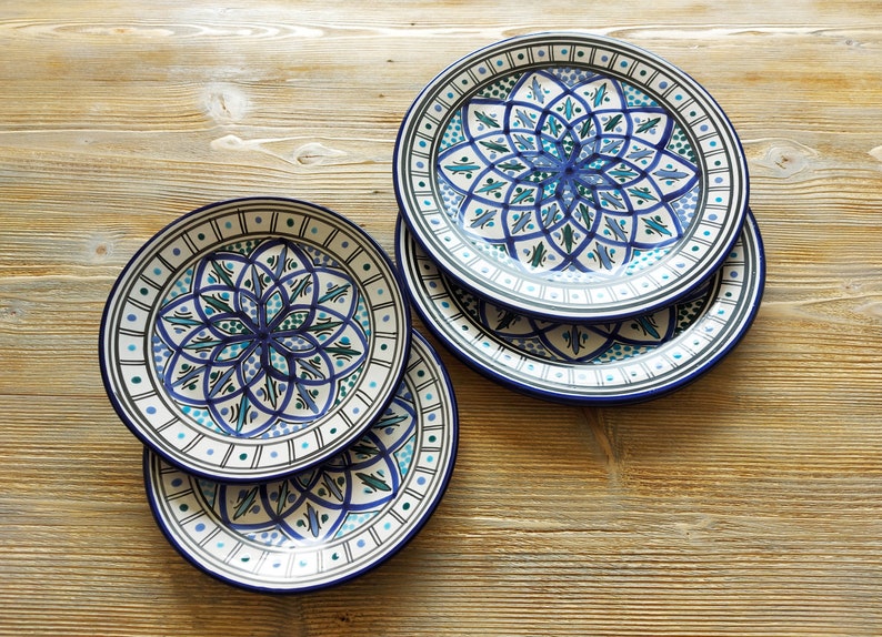 Unique Hand Painted Plates Set Made in Tunisia Set of Four Decorative Plate for Traditional Moroccan Decor Handmade Boho Plate Set image 5