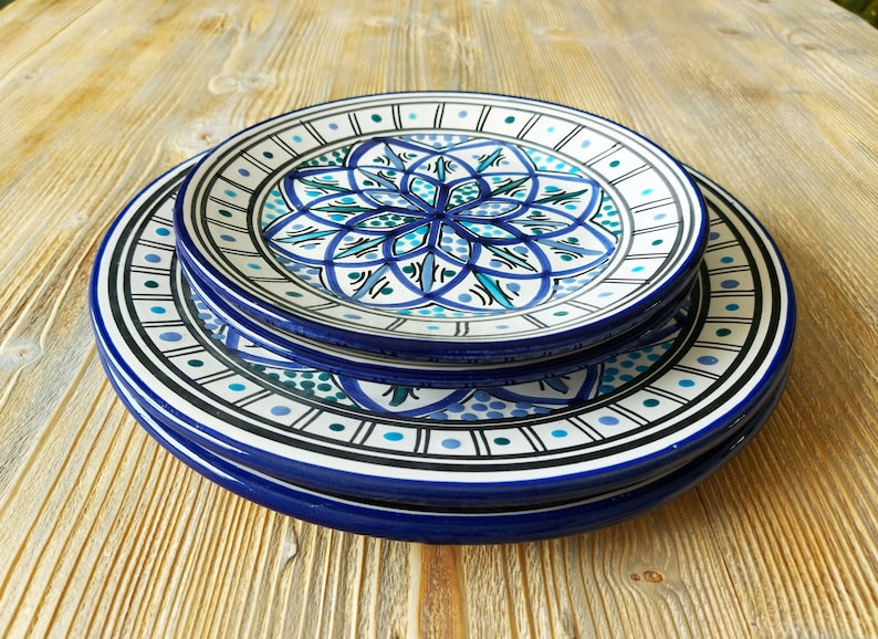 Unique Hand Painted Plates Set Made in Tunisia Set of Four Decorative Plate for Traditional Moroccan Decor Handmade Boho Plate Set image 2