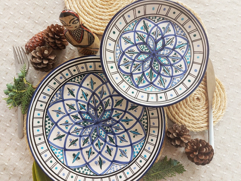 Unique Hand Painted Plates Set Made in Tunisia Set of Four Decorative Plate for Traditional Moroccan Decor Handmade Boho Plate Set image 1