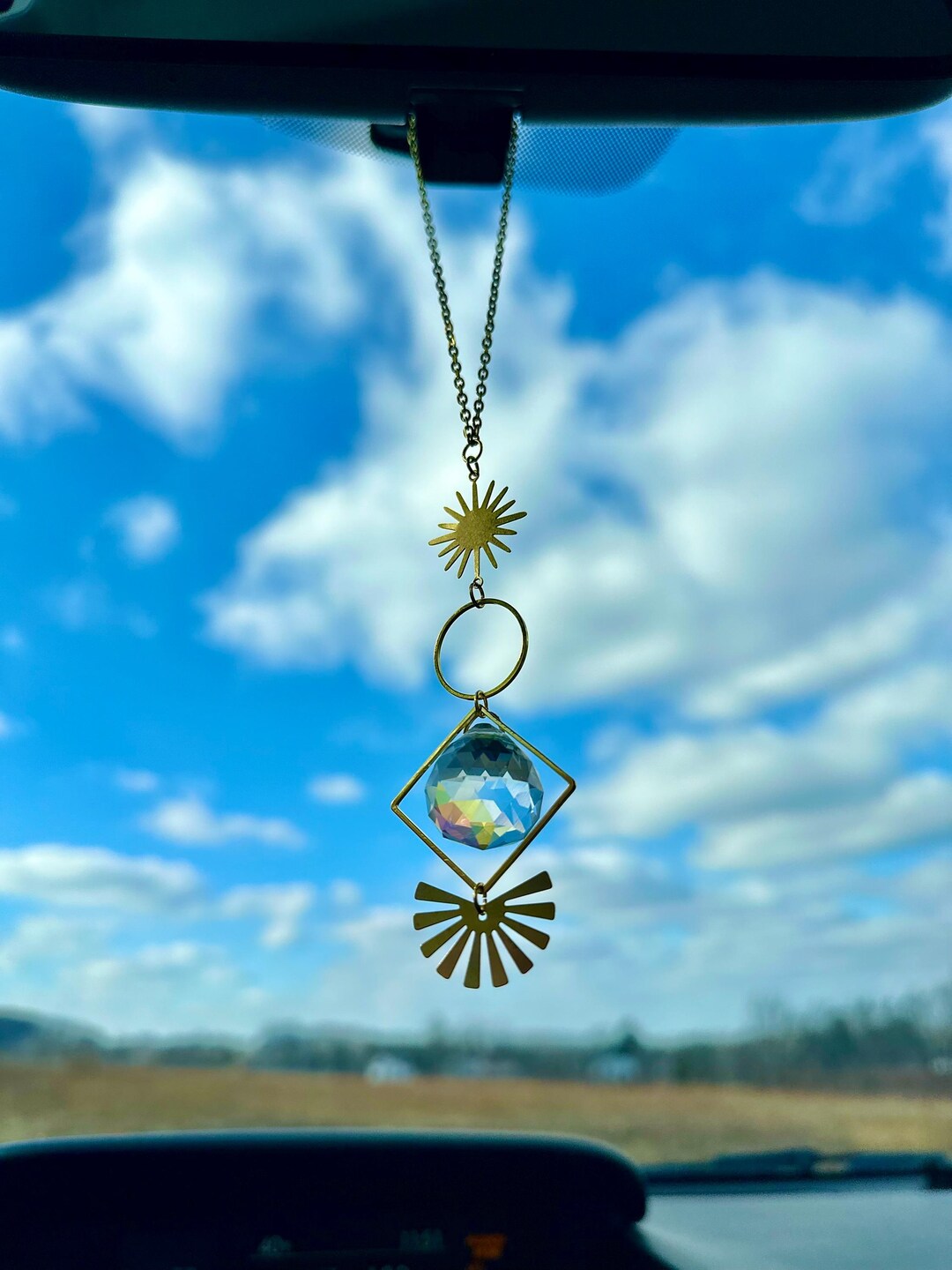 Celestial Car Sun Catcher • Gold-plated Rearview Mirror Charm - Etsy