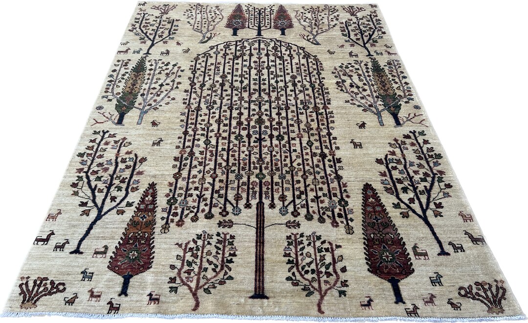 5x7 Tree Area Rug Afghan Persian Hand Knotted Rug Veg Dyes Etsy