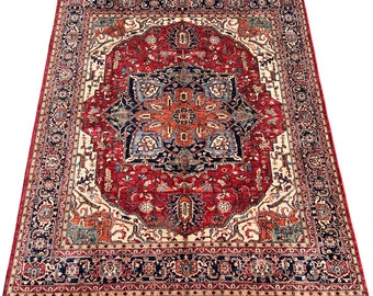 8x10 Red Heriz Oriental Rug - Afghan Hand knotted Veg dyes Wool Area Rug - Rugs for living room - Bedroom rug