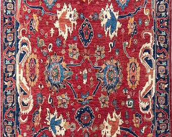 6x9 Red Afghan Rug, Bidjar Area Rug, Caucasian Hand knotted Veg dyes Wool Rug - Bedroom Rug, Rugs for living room, oriental rug, 5’10x8’10