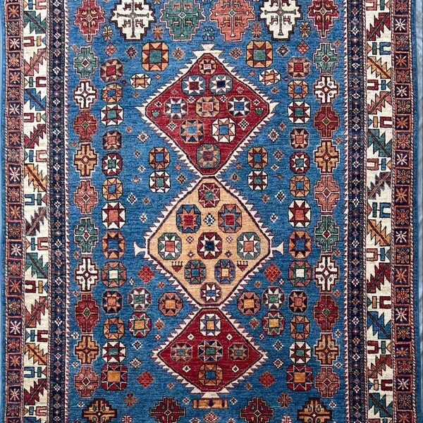 Hand knotted Blue Tribal Area Gabbeh Rug Afghan 5x7 ft  Veg dyes wool Rug - Bedroom Rug - Rugs for living room, Traditional Rug - Office Rug