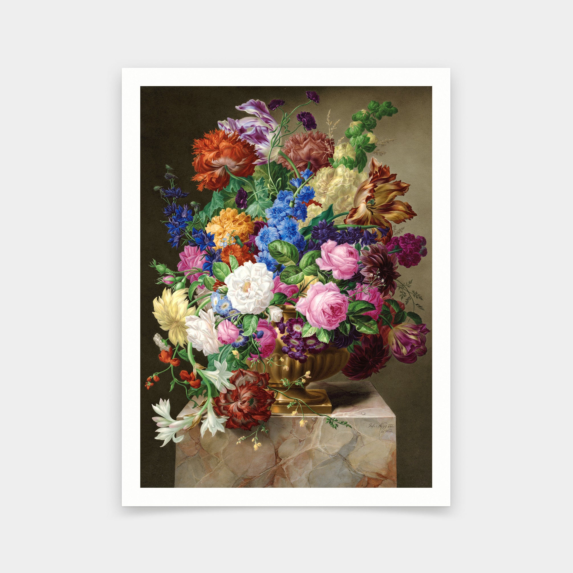 Joseph Nigg,porcelain Painting Still Life of Flowers in a