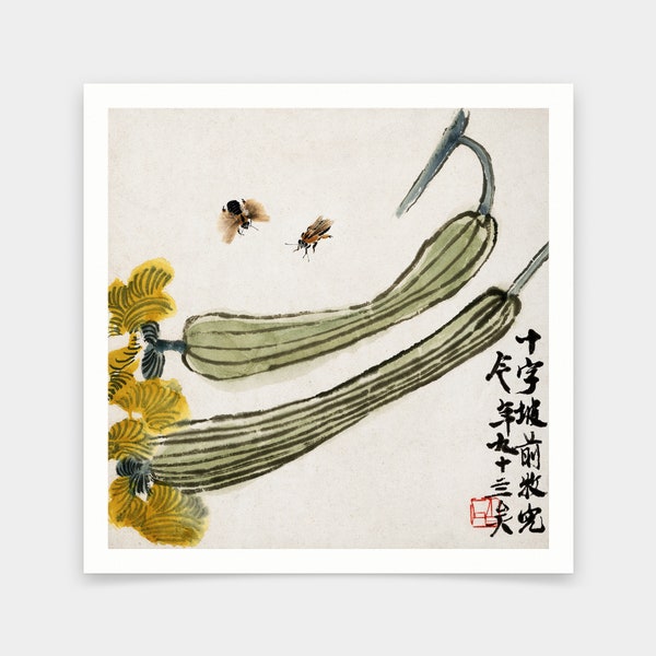 Qi Baishi, Loofah et abeille, peinture chinoise, impressions d’art, art vintage, art mural sur toile, impressions d’art célèbres, V7234