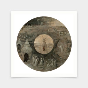 Hieronymus Bosch, La tentación de San Antonio, exterior, impresiones de arte, arte vintage, arte de pared de lienzo, grabados de arte famosos, V7139
