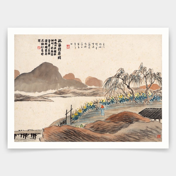 Qi Baishi,Cour au bord de la rivière,Peinture chinoise,estampes d’art,art vintage,art mural sur toile,estampes d’art célèbres,V4899