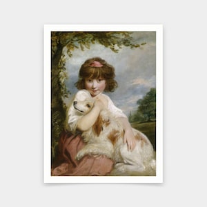 oshua Reynolds, Une jeune fille et son chien, des impressions d’art, de l’art vintage, de l’art mural sur toile, des tirages d’art célèbres, V6455