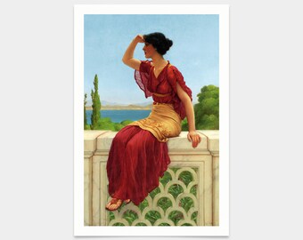 John William Godward, The Signal, impresiones de arte, arte vintage, arte de pared de lienzo, impresiones de arte famosas, V2660