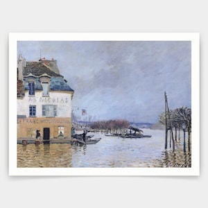 Alfred Sisley,The Flood at Port Marly,art prints,Vintage art,canvas wall art,famous art prints,V3085