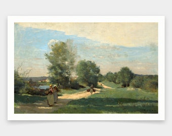 Jean baptiste camille Corot,road By The Water,art prints,Vintage art,canvas wall art,famous art prints,V1636
