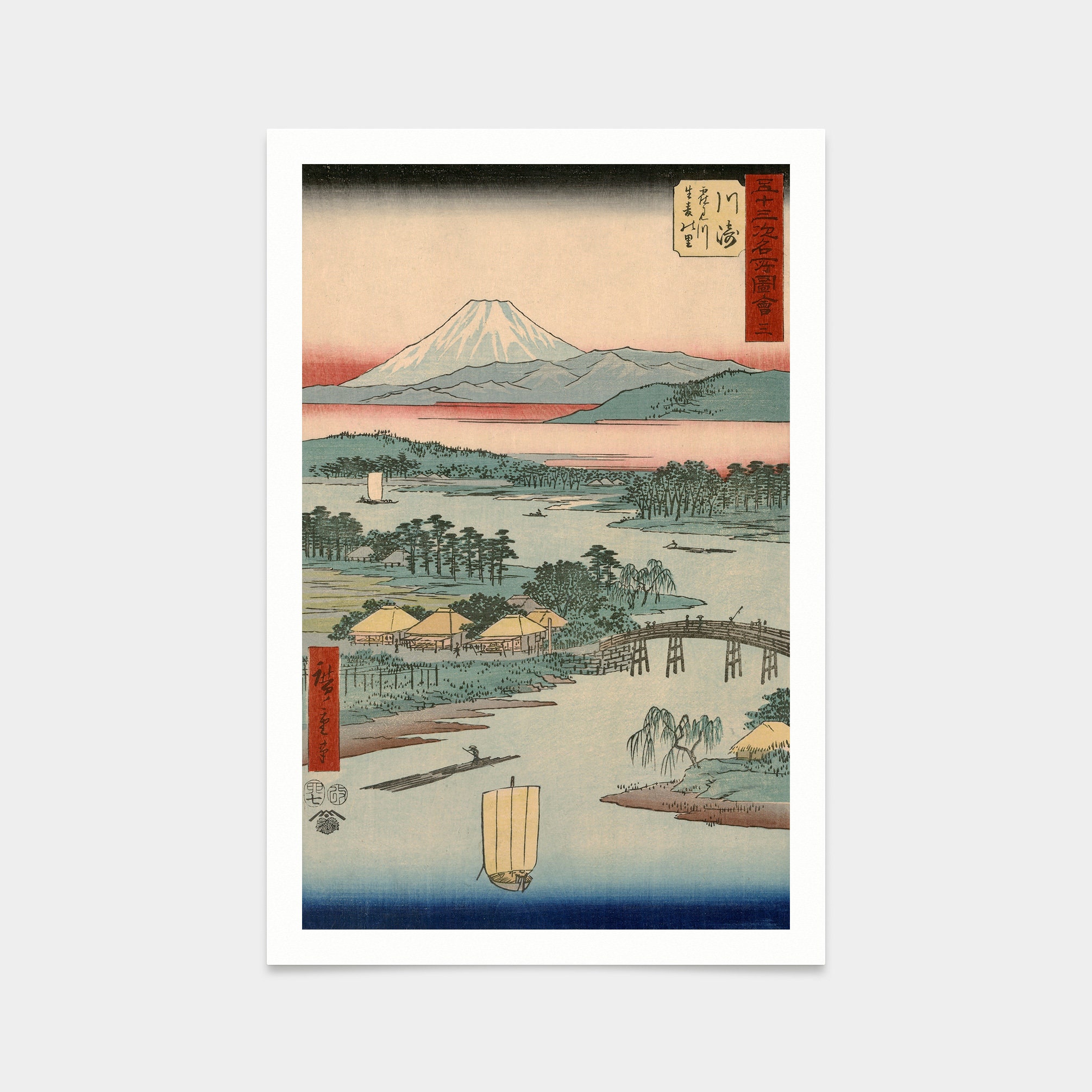 Hiroshige,kawasaki,bamboo Raft in the River,japanese Painting,art
