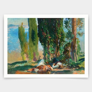 John Singer Sargent,Under the Cypress Trees at Corfu,art prints,Vintage art,canvas wall art,famous art prints,V4449