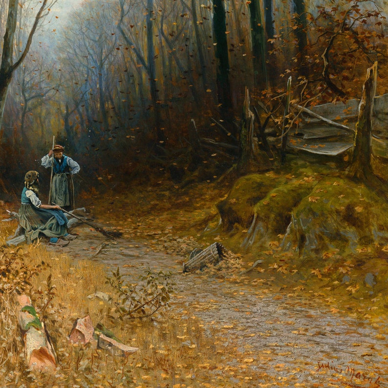 Julius Mařák,Autumn in the Woods,Gathering Brushwood,art prints,Vintage art,canvas wall art,famous art prints,q2530 image 3