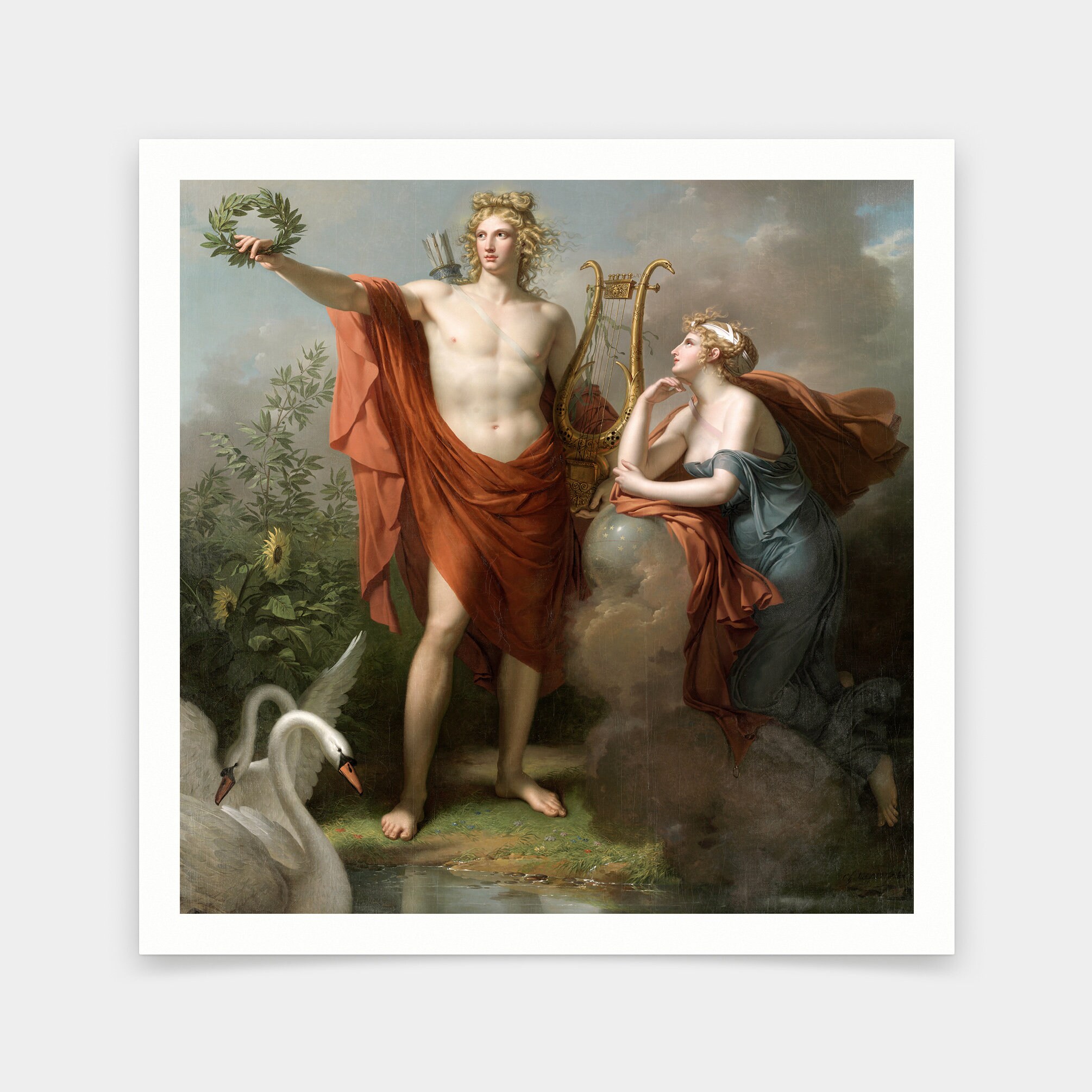 Charles Meynier,Apollo, God of Light, Eloquence, Poetry and the Fine Arts with Urania, Muse of Astronomy, 1798,art prints,Vintage art,V6990
