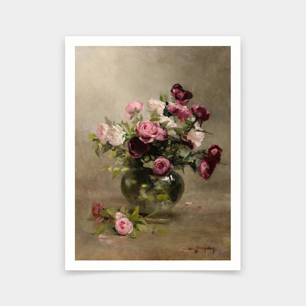 Eva Gonzales,Vase of Roses, early 1870s,art prints,Vintage art,canvas wall art,famous art prints,q442