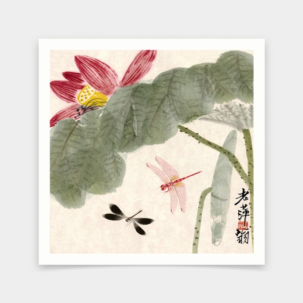 Qi Baishi, libellule et lotus, peinture chinoise, impressions d’art, art vintage, art mural sur toile, impressions d’art célèbres, V7232