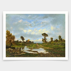 Theodore Rousseau,the Farm ,cottage At The Edge Of A Marsh,art prints,Vintage art,canvas wall art,famous art prints,V5013