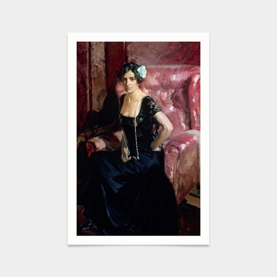 green emerald velvet dress SDVIB Joaquin Sorolla《Clotilde in evening dress》Canvas Oil Painting Picture  Background Home Living room Decoration Canvas Prints 50x75cm Frameless :  Amazon.ie: Home & Kitchen main image 1