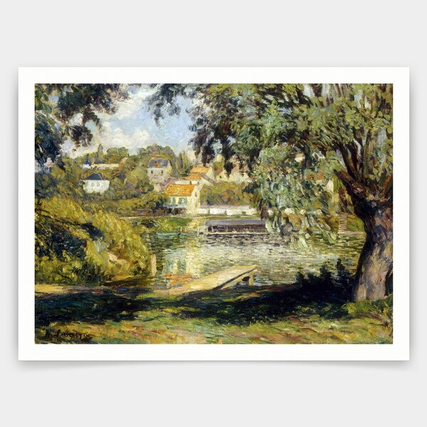 Henri Lebasque,Dorf am Ufer des Flussdorfes Au Bord De La Riviere,um 1900,Kunstdrucke,Vintage Kunst,Leinwand Wandkunst,V4107