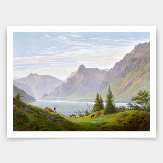 Caspar David Friedrich,Landscape with Mountain lake, Morning,art prints,Vintage art,canvas wall art,famous art prints,V3309
