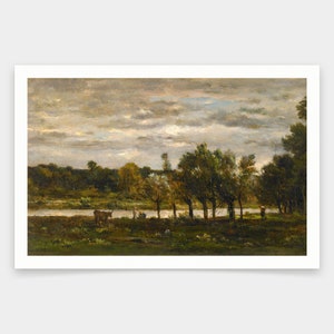 Charles Francois Daubigny,River on a cloudy day,art prints,Vintage art,canvas wall art,famous art prints,V1108