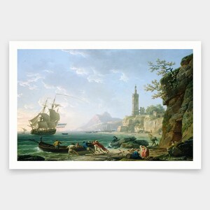Claude Joseph Vernet,A Coastal Mediterranean Landscape,art prints,Vintage art,canvas wall art,famous art prints,V1134