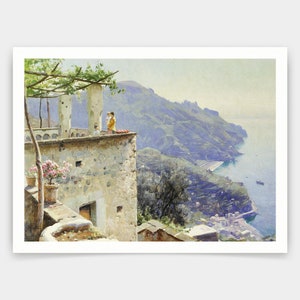 Peder Monsted,The Ravello Coastline,art prints,Vintage art,canvas wall art,famous art prints,V4823