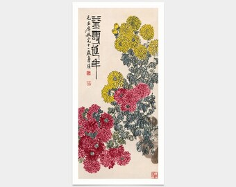 Qi Huangyi,Chrysanthemum symbolizing longevity,Chinese Flower print,japanese print,art prints,Vintage art,canvas wall art,famous,V7511