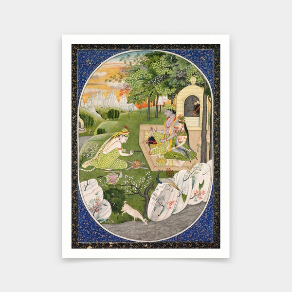 Indische Gemälde,Rama Sita und Lakshmana im Wald,Geschichten Gottes Rama,Kunstdrucke,Vintage Kunst,Leinwand Wandkunst,berühmte Kunstdrucke,V6049