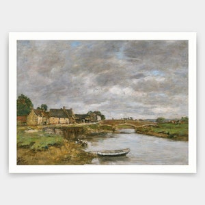 Eugene Boudin,An old bridge over the latuk River,truville,art prints,Vintage art,canvas wall art,famous art prints,V3662