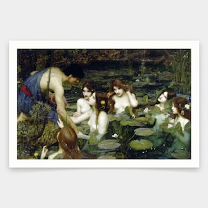 John William Waterhouse, Hylas e le ninfe, 1896, stampe d&#39;arte, arte vintage, arte murale su tela, stampe d&#39;arte famose, V1773