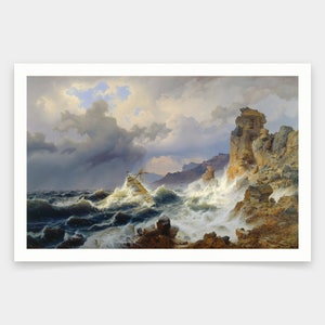 Andreas Achenbach , a sea storm on the Norwegian coast,art prints,Vintage art,canvas wall art,famous art prints,V980