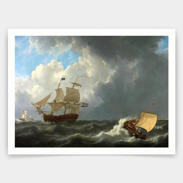 Johannes Christiaan Schotel,Schiffe im Bewegten Meer,1826,Kunstdrucke,Vintage Kunst,Leinwand Wandkunst,berühmte Kunstdrucke,V4378
