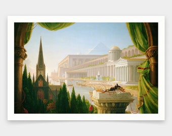 トーマス・コール、建築家、彼の夢、アートプリント、ビンテージアート、キャンバスウォールアート、有名なアートプリント、q2096