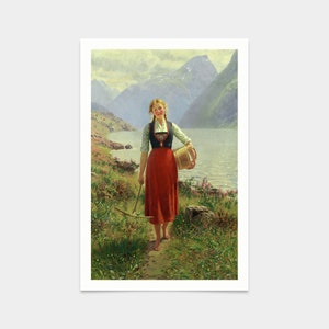 Hans Dahl,Portrait of a Young Norwegian Girl,art prints,Vintage art,canvas wall art,famous art prints,V2480