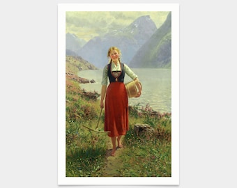 Hans Dahl,Portrait of a Young Norwegian Girl,art prints,Vintage art,canvas wall art,famous art prints,V2480