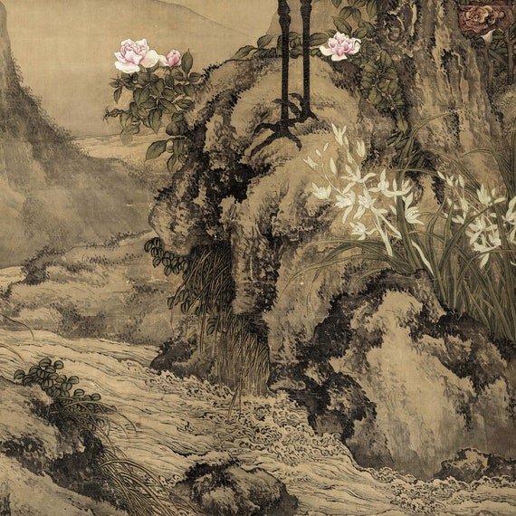 Shen Quan,osmanthus Trees and Cranes,asian Decor Canvas