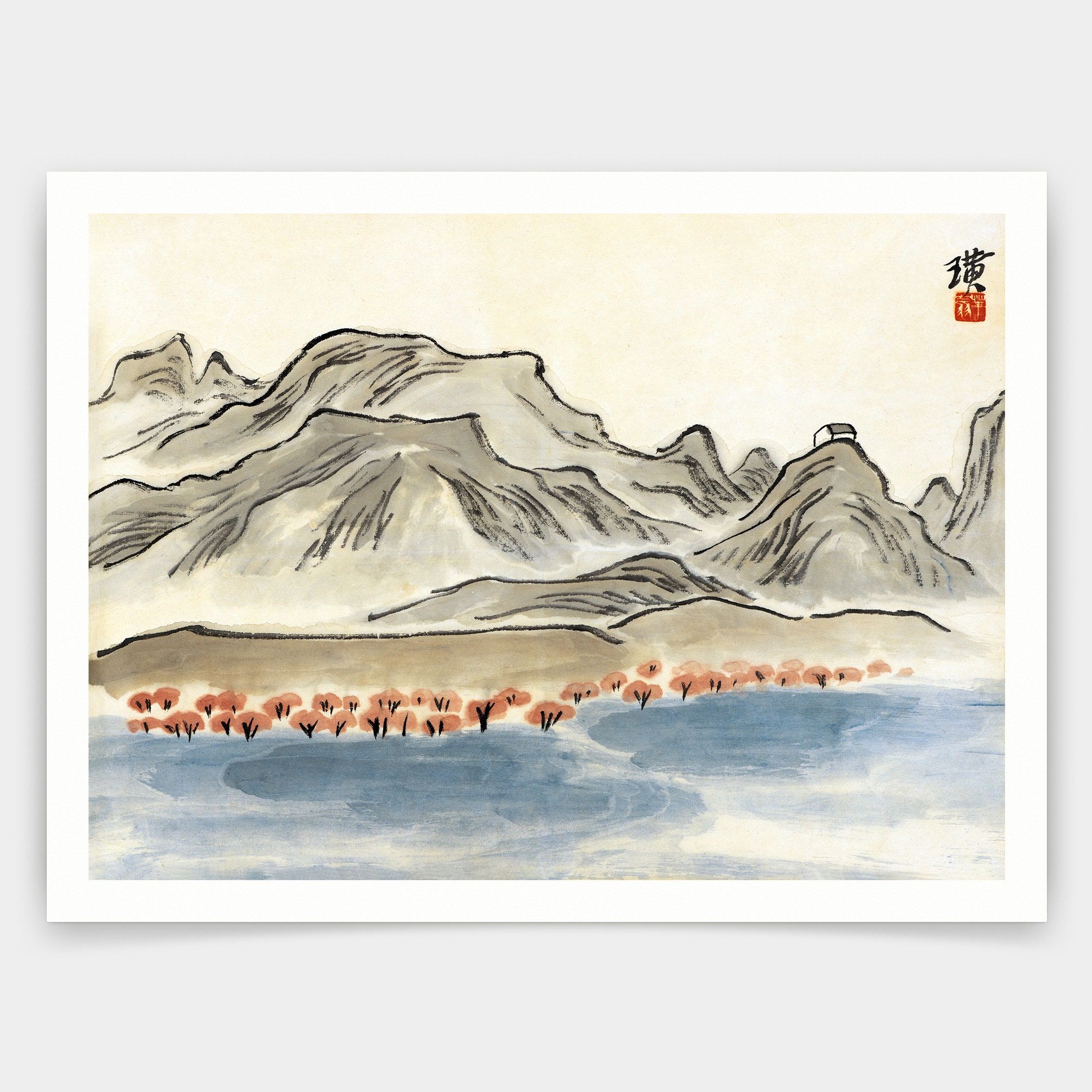 【2025秋冬新作】 Qi Prints Painting,art Scenery,chinese Lake Baishi,mountain 絵画