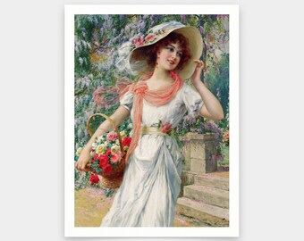 Emile Vernon,The Flower Girl,art prints,Vintage art,canvas wall art,famous art prints,V5630