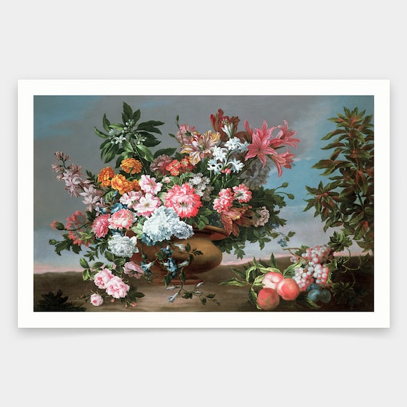 絵画 花 ジャン＝バティスト・モノワイエ、花と果物、17 世紀、アート プリント