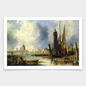 John Wilson Carmichael,View of London with St Paul&#39;s,art prints,Vintage art,canvas wall art,famous art prints,V1778