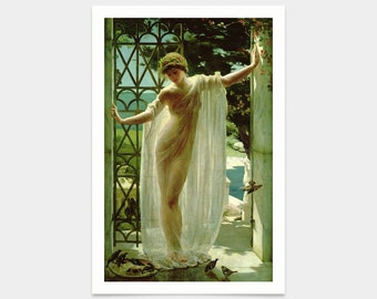 John Reinhard Weguelin, Lesbia, impresiones de arte, arte vintage, arte de pared de lienzo, impresiones de arte famosas, 2V89