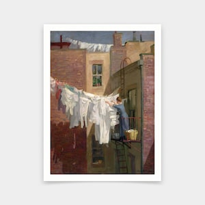 John Sloan,A Woman&#39;s Work,drying clothes on windowsill,art prints,Vintage art,canvas wall art,famous art prints,V6244