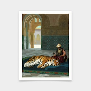 Jean Leon Gerome,The Tiger And The Guardian,art prints,Vintage art,canvas wall art,famous art prints,V6156
