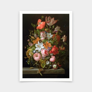 Rachel Ruysch,Still Life Of Roses, Lilies, Tulips And Other Flowers In A Glass Vase,art prints,Vintage art,canvas wall art,V6654