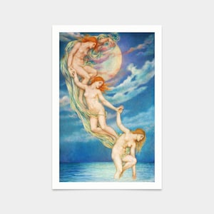 Evelyn De Morgan, Moonbeams Dipping into the Sea, impresiones de arte, arte vintage, arte de pared de lienzo, impresiones de arte famosas, q2212