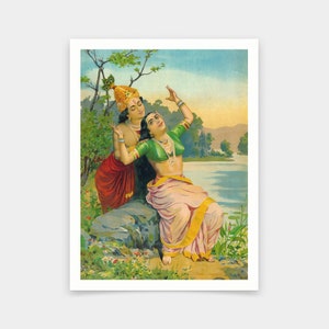 Raja Ravi Varma,Radha Bilas,Radha an Krishna,art prints,Vintage art,canvas wall art,famous art prints,V6673