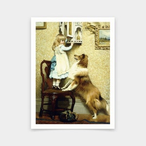 Charles Burton Barber,Little Girl and her Sheltie,art prints,Vintage art,canvas wall art,famous art prints,V5468